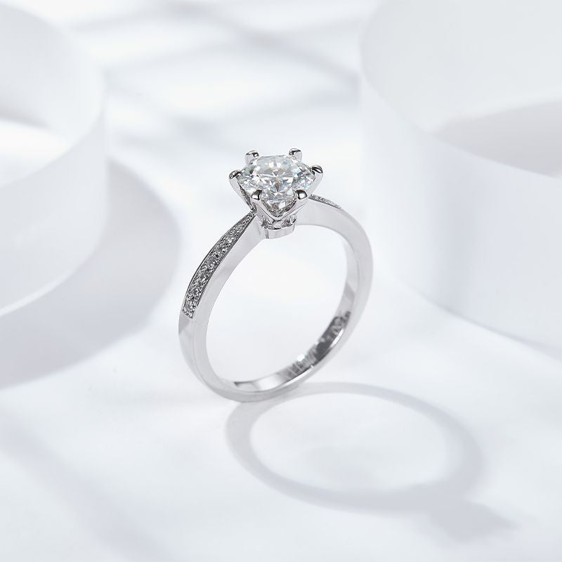 Crown Ring Geometric ClosedSide Diamond Six Claws 925 Silver Women's Moissanite Ring