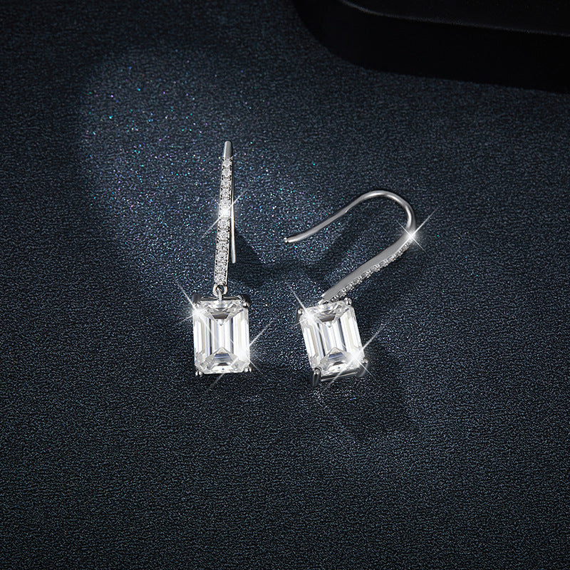 Emerald cut 6*8mm square ear hook S925 sterling silver gold-plated women's full moissanite earrings
