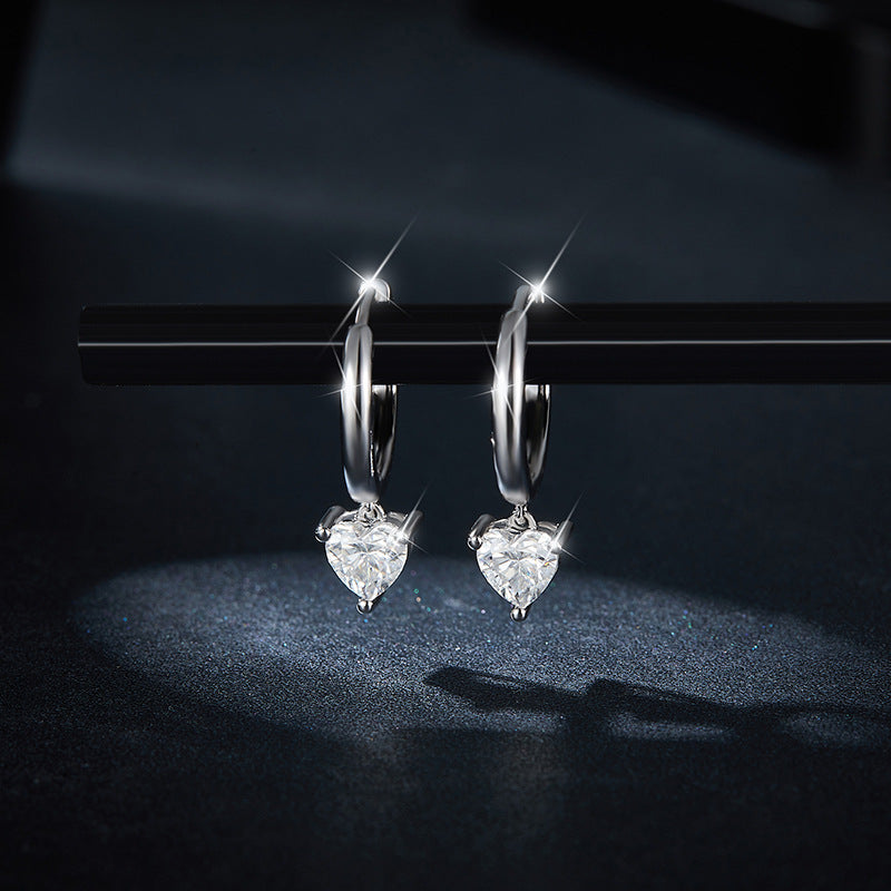 5.0mm heart-shaped full moissanite S925 silver plated 18k gold earrings will not fall