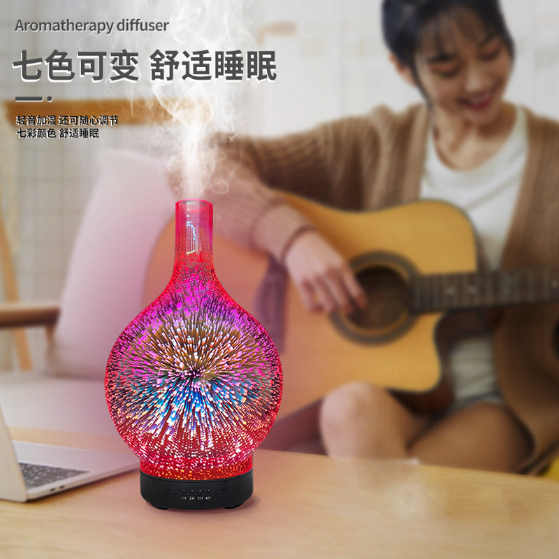 Luminous ultrasonic atomization 3D glass aromatherapy humidifier diffuser colorful fireworks pattern