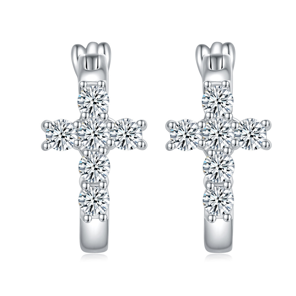 Full diamond crosses unisex stud earrings hip hop style earrings S925 silver inlaid moissanite jewelry