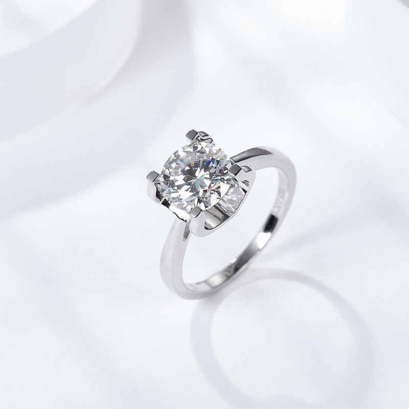 Classic bull head four claws moissanite ring S925 silver plated white gold wedding proposal couple ring one drop shipping