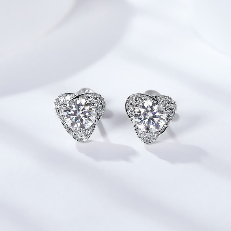 D color moissanite 925 silver plated 18K gold heart flower blossom earrings full of diamond heart shaped Valentine's Day gift one drop
