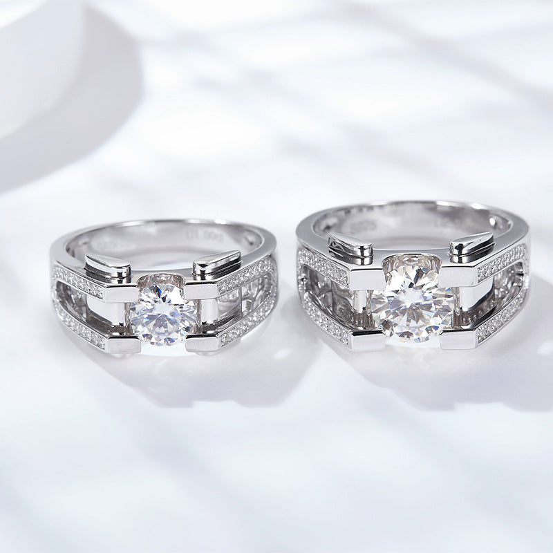 Male diamond ring 925 silver platinum plated 18K gold wedding ring simple one carat diamond ring