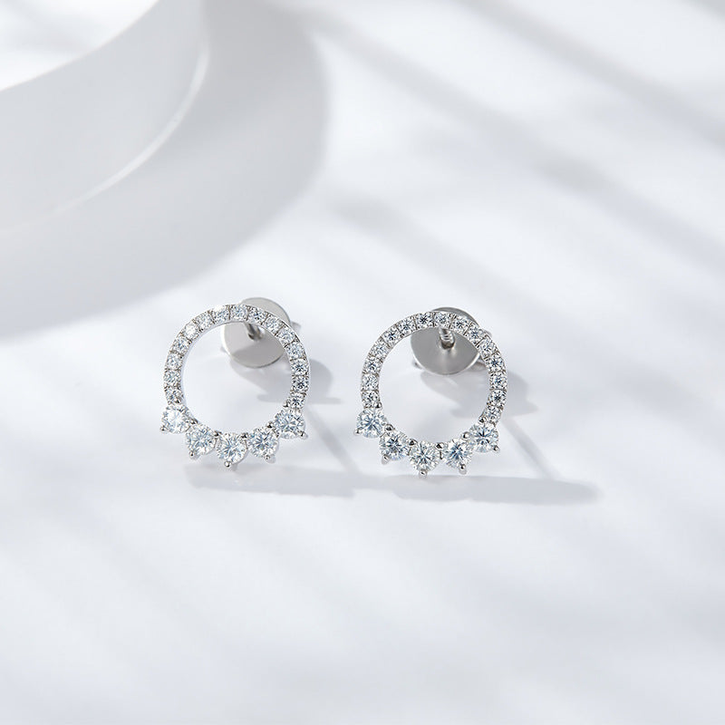Hoop earrings are fully inlaid with full moissanite stud earrings and silver plated with 18k white gold