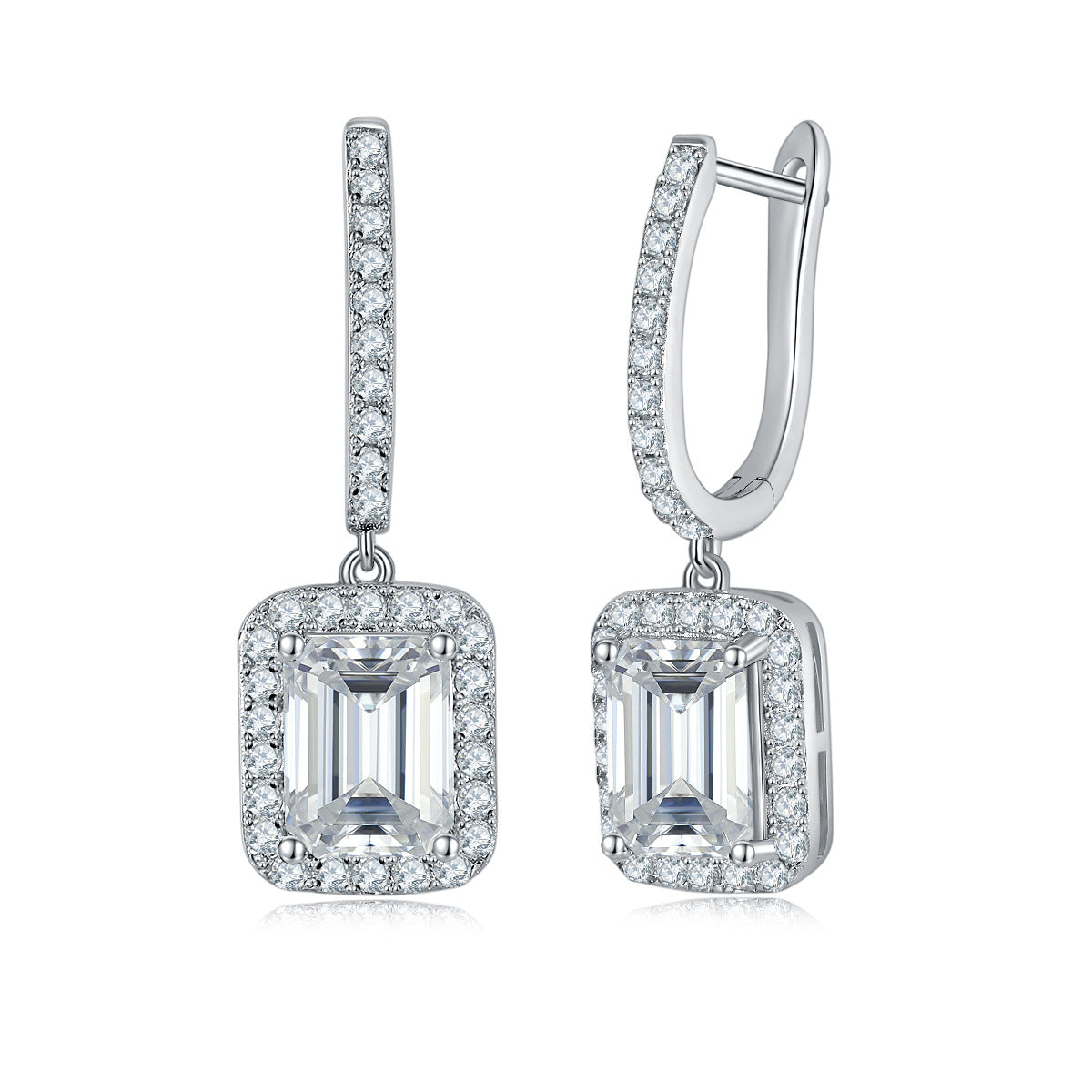 Emerald cut 6*8mm round inlaid square bag earrings S925 sterling silver gold-plated women's full Moissanite earrings