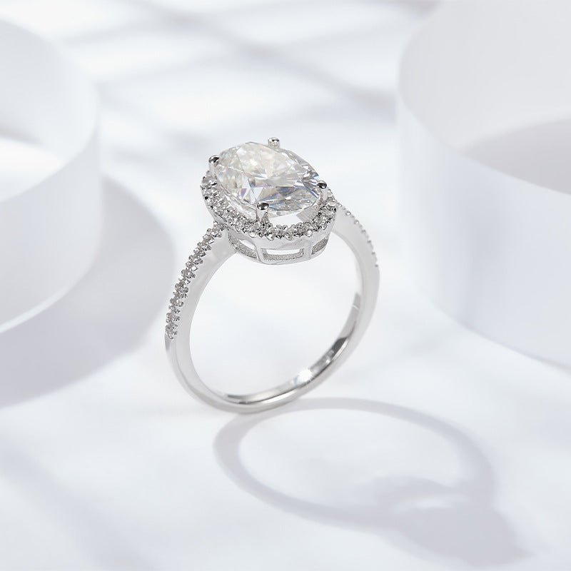 Special-shaped 18k gold personalized jewelry closed mouth 925 silver oval egg-shaped moissanite ring