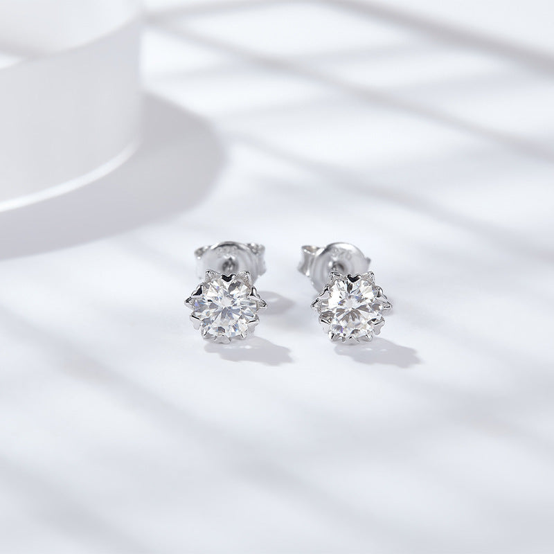 50 points - 1 carat snowflake 925 silver fashion light luxury moissanite stud earrings