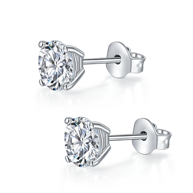 Simple metal sterling silver four-paw shape S925 moissanite earrings Internet celebrity cold wind stud earrings female