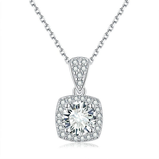 Princess micro inlaid square bag pendant moissanite clavicle chain birthday Valentine's Day gift silver plated 18K
