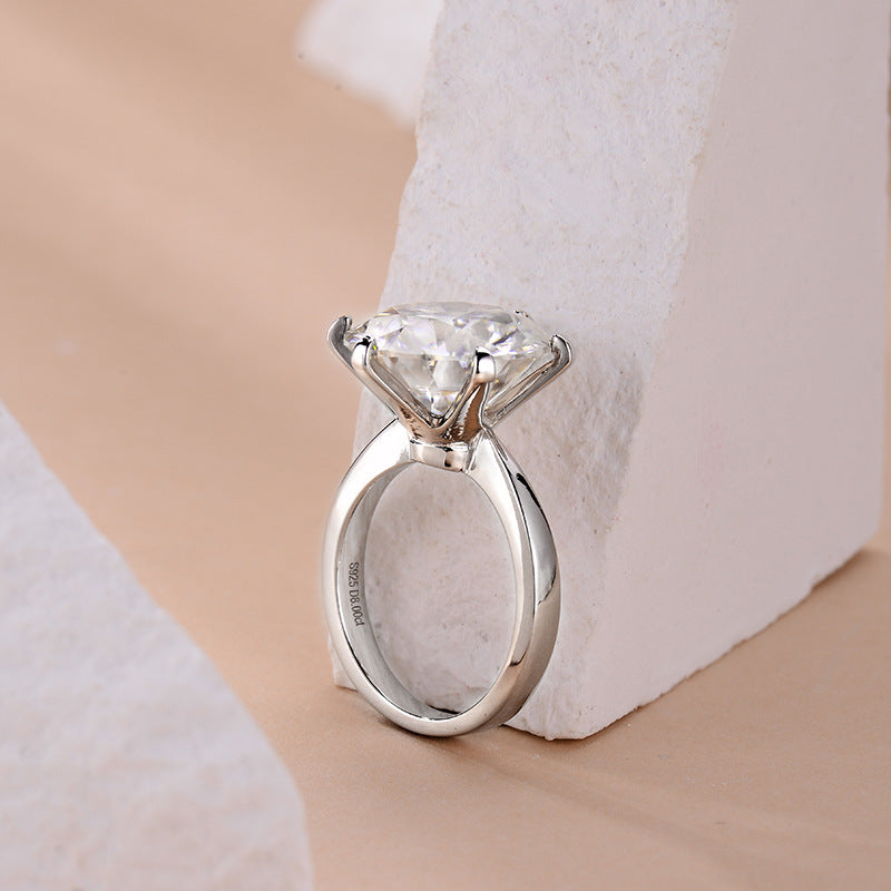 8 Carat Round 13.0mm Moissanite Classic Simple Six Prong Ring