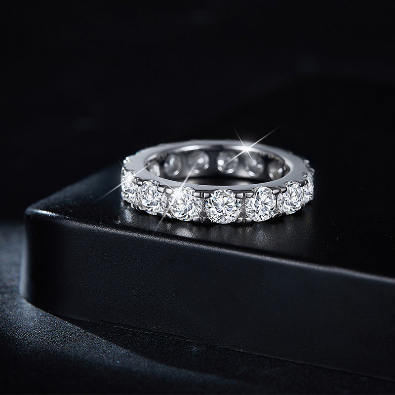 Cross-border Full Circle 4mm Round D Color Moissanite Row Ring Unisex S925 Silver Gold Plated Ring