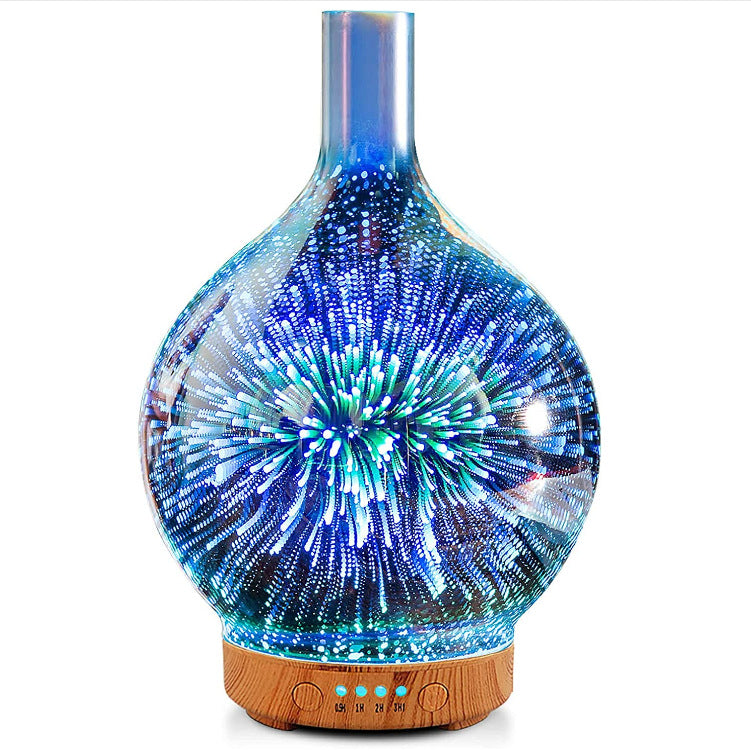 Luminous ultrasonic atomization 3D glass aromatherapy humidifier diffuser colorful fireworks pattern