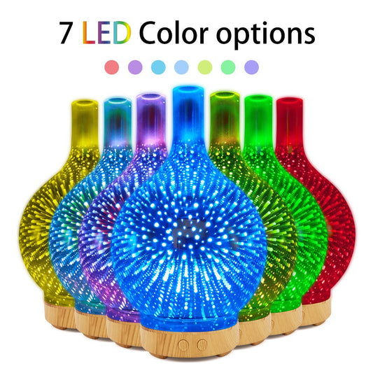 Luminous ultrasonic atomization 3D glass aromatherapy humidifier diffuser colorful fireworks pattern