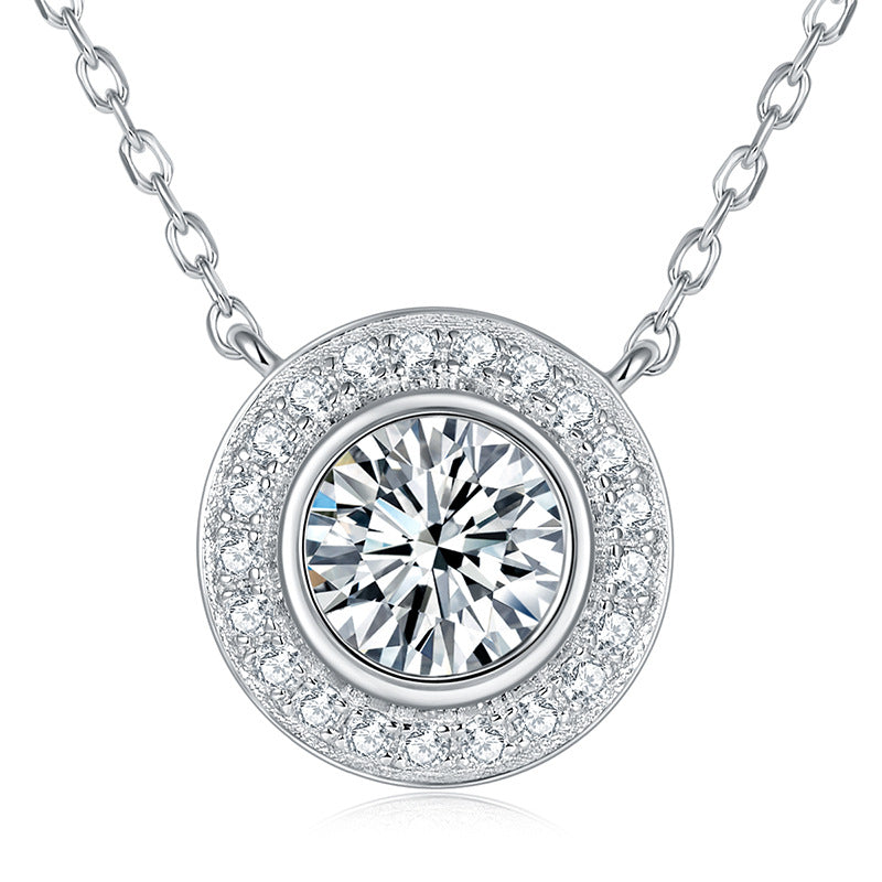 Moissanite Round Bubble 1 Carat Round Bag Pendant Full Moissanite S925 Silver Plated 18k Gold Necklace