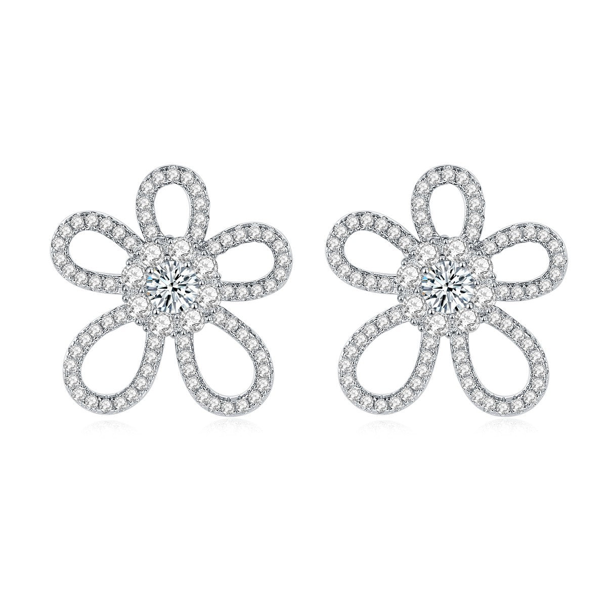 Fall/Winter 2021 New Full Diamond Moissanite Inlaid Hollow Flower Women's Sterling Silver Petal Stud Earrings
