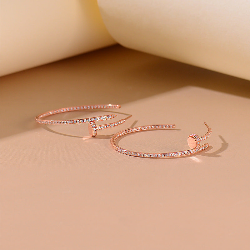 Nail Half Circle Earrings S925 Sterling Silver Stud Earrings Women's High-end Moissanite Earrings