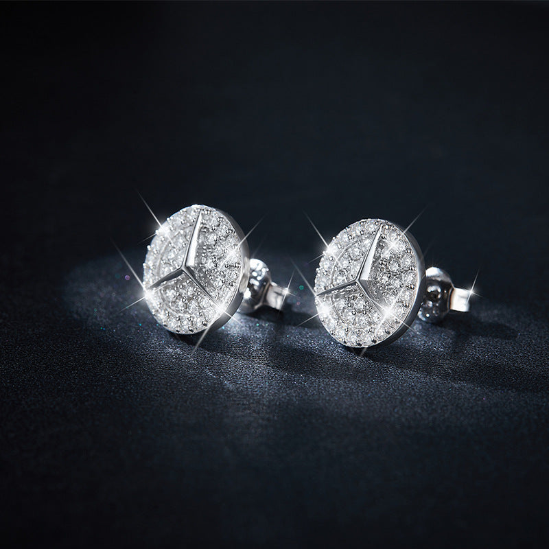 round group set with diamonds, moissanite three-pronged star stud earrings