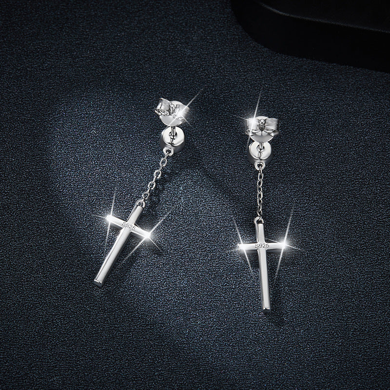 Bubble stitching cross earrings full moissanite 925 silver plated 18k gold stud earrings