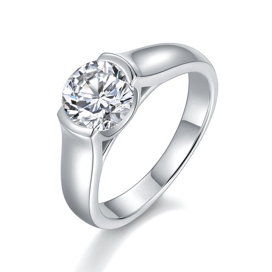 Round 7.5mm Moissanite Silver Plated 18K White Gold Ring