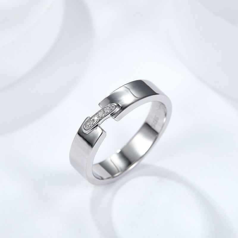 Niche couple wedding rings are simple and atmospheric, silver-plated 18K white gold inlaid moissanite ring wedding gift