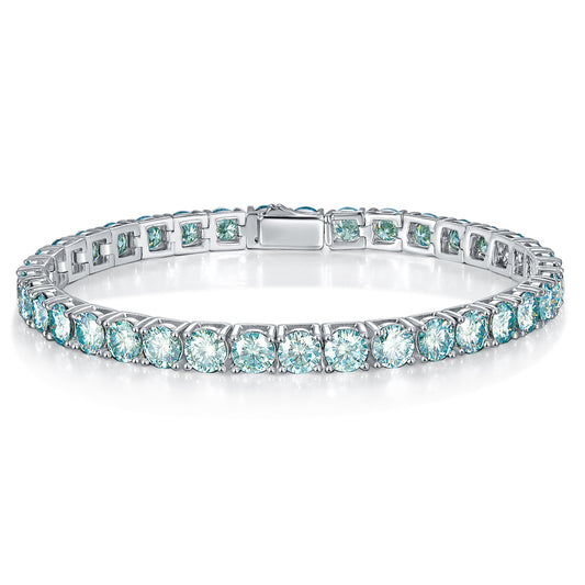 Fashion classic four-claw 50 minutes full circle blue-green moissanite 925 silver tennis bracelet unisex