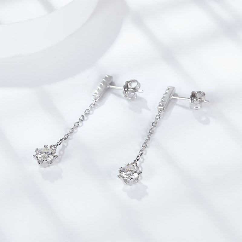 Small fresh classic wishing snowflake 50 points moissanite ear line tassel ear hanging simulation drill ear stud