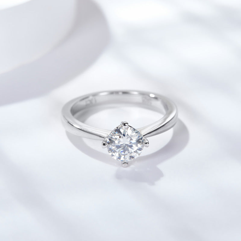 Four-Prong Moissanite Silver Plated 18K Gold Second Over Diamond Pen 50 Minutes 1 Carat Women's Engagement Ring