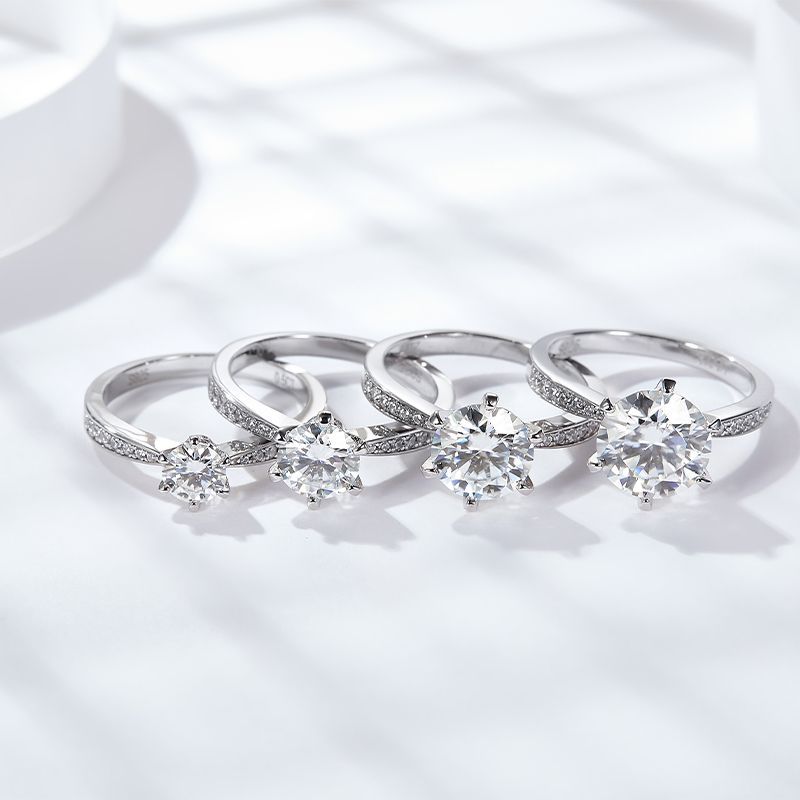 Crown Ring Geometric ClosedSide Diamond Six Claws 925 Silver Women's Moissanite Ring