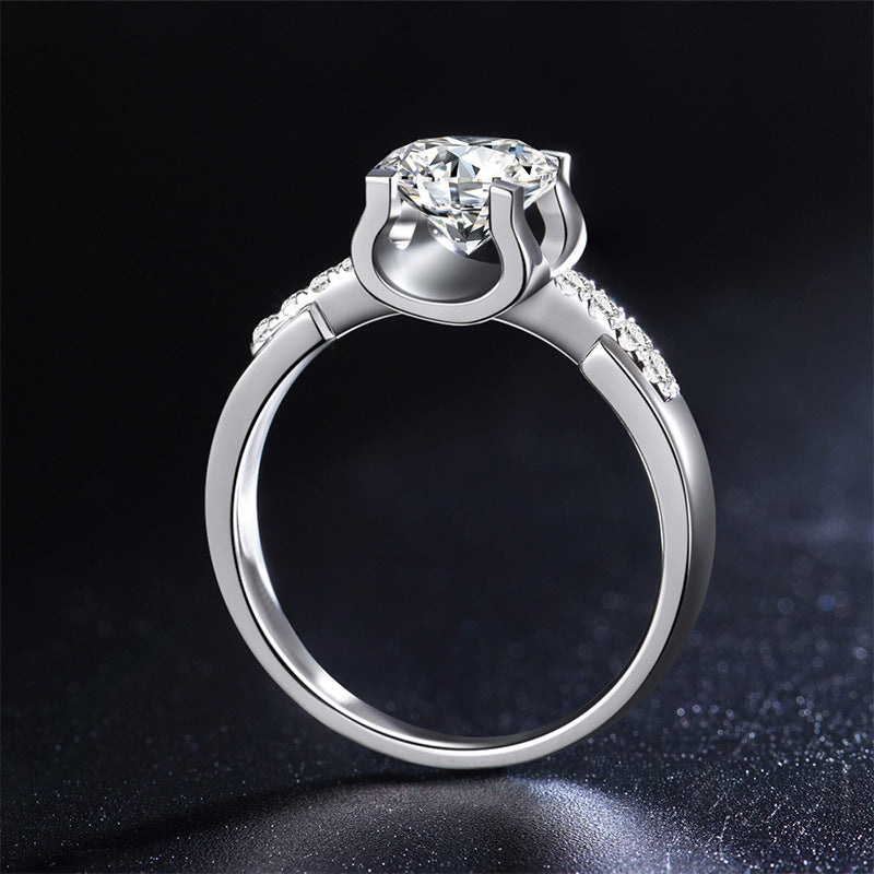 S925 Silver Plated 18K Gold Closed Bull Head Small Man Waist Bull Head Women's Ring D Color Moissanite Diamond Diamond Ring