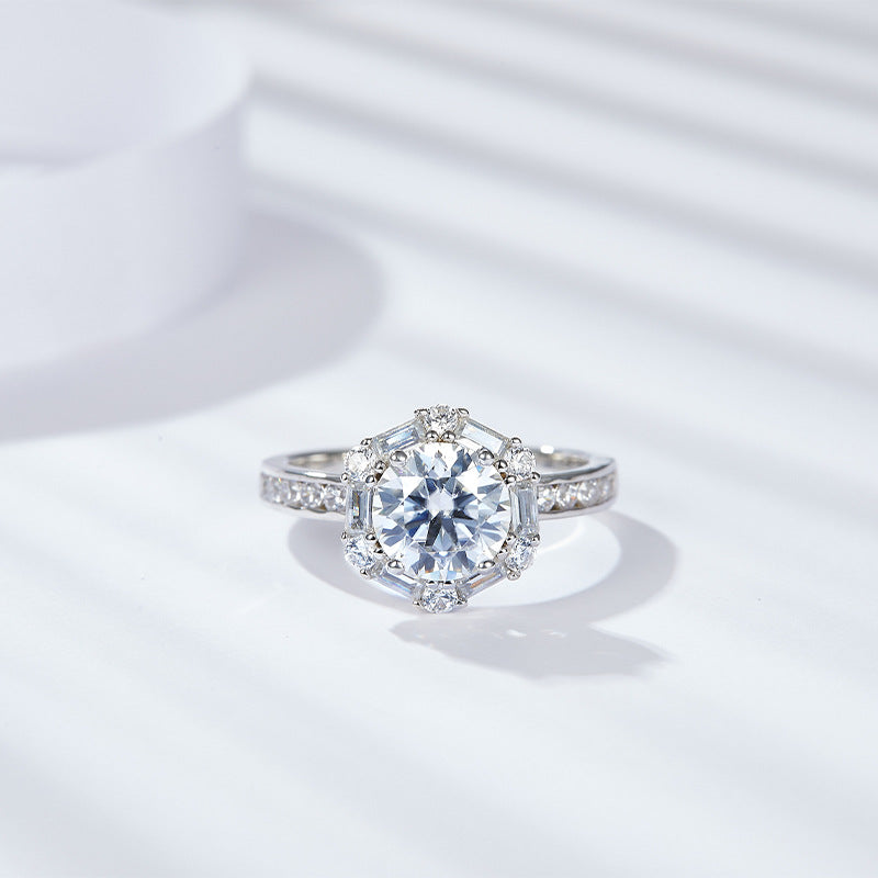 Simple Round 7.5mm Full Moissanite Silver Plated 18k Gold Ring