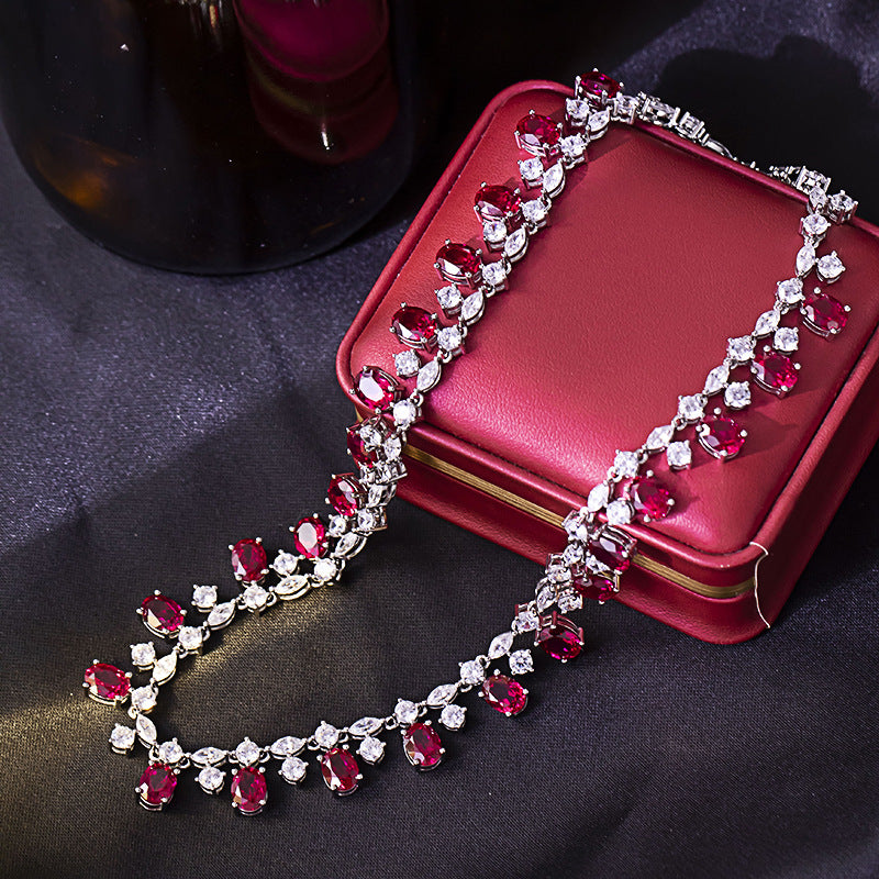 Xiaohongshu Golden Years Court Style 6*8mm Oval Lab-Grown Ruby Necklace High Jewelry