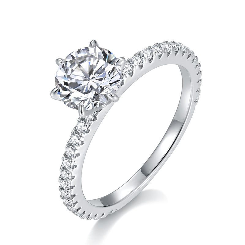 Classic Simple Six Prongs Moissanite 6.5mm Round Diamond Ring 925 Silver Gold Plated Ring