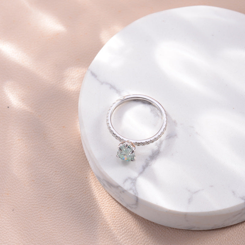 Teardrop shaped 6*9mm pear-shaped light sea blue full moissanite silver plated 18k gold ring