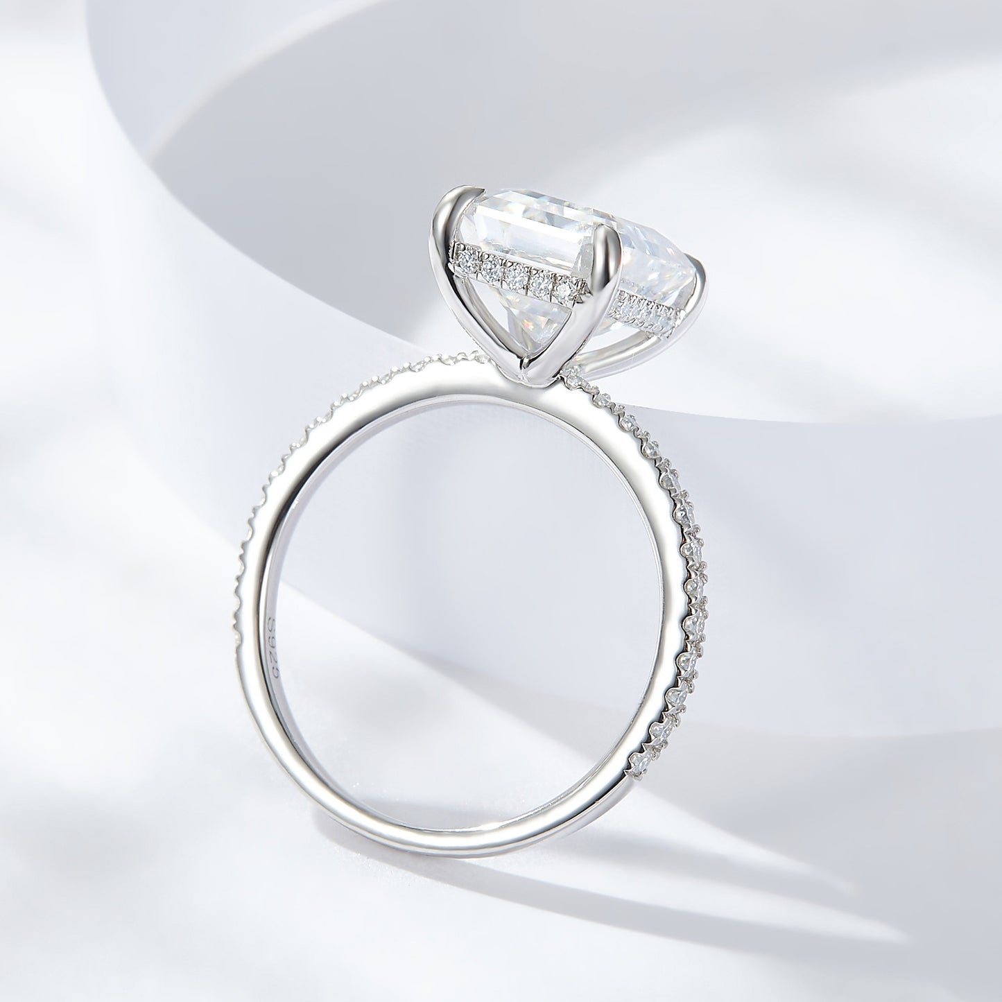 4 carat 8*10 emerald cut Emerald full Moissanite 925 silver ring