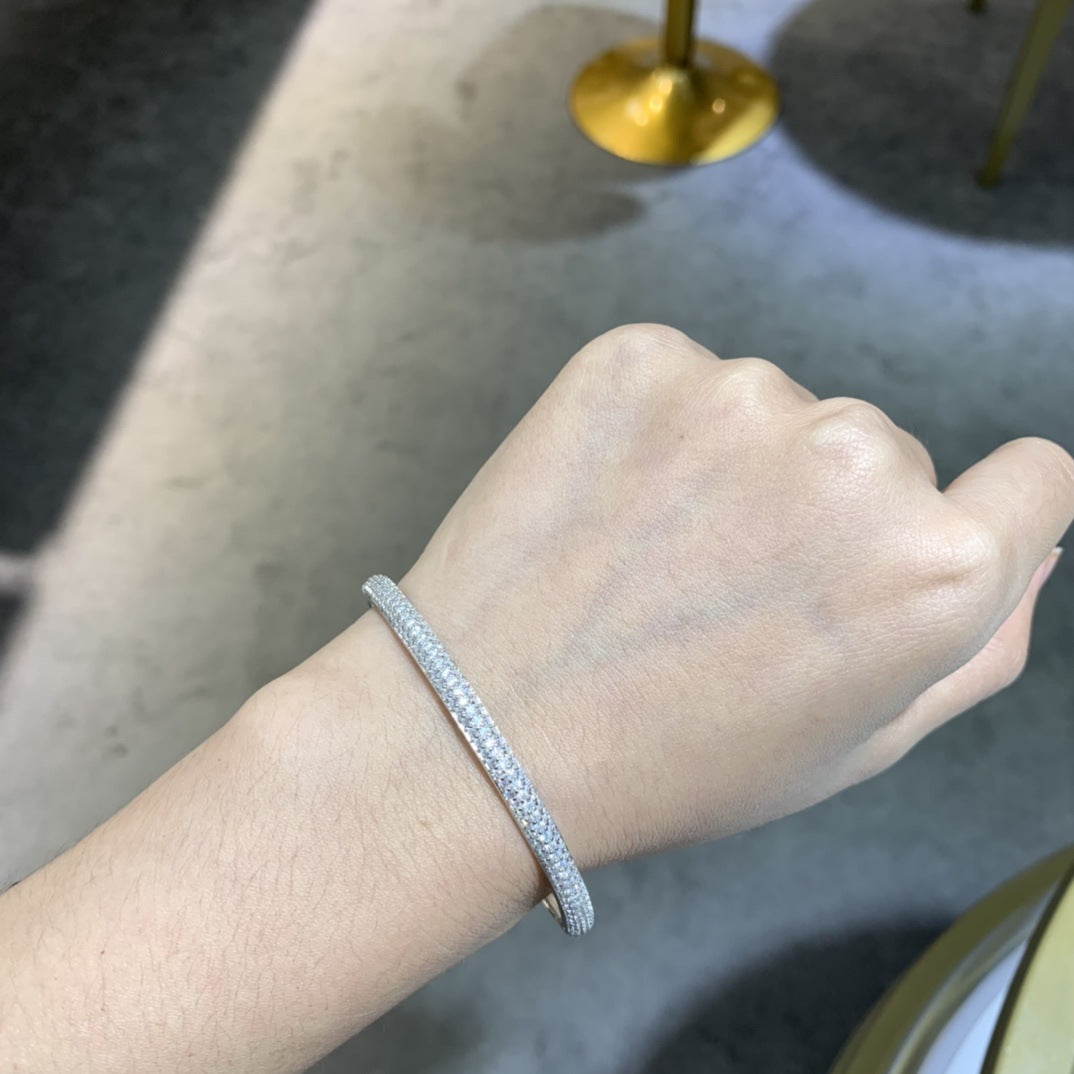 Versatile Stacking Half Circle Moissanite Bracelet Full Body 925 Silver Plated 18K White Gold Hand Band