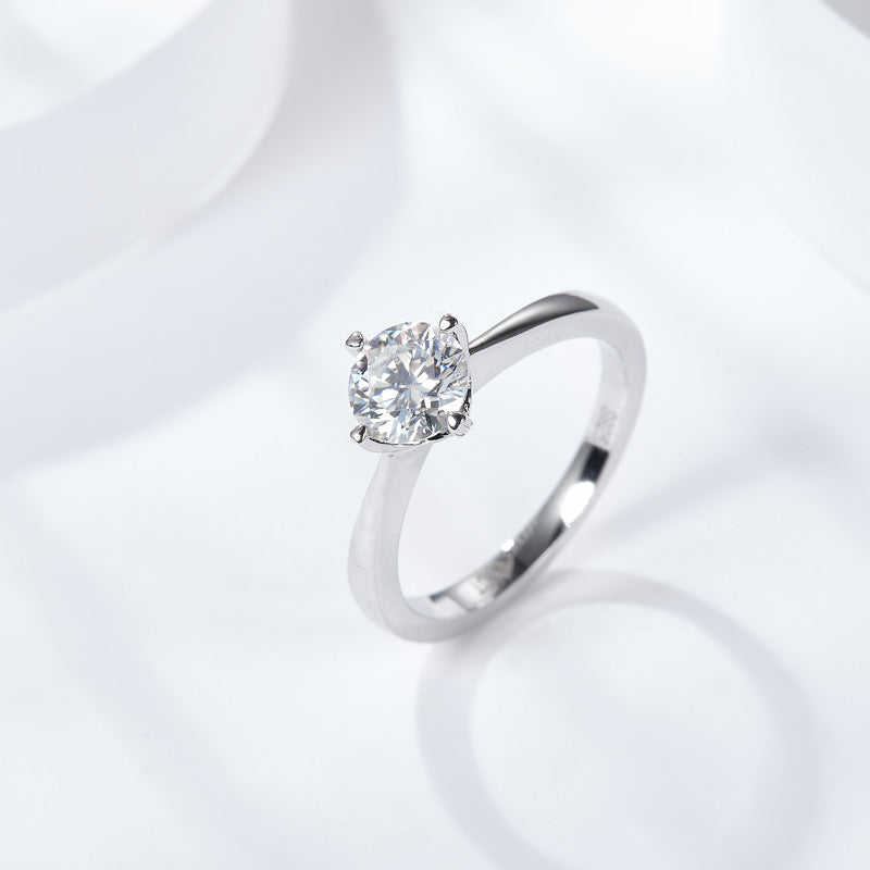 Four-Prong Moissanite Silver Plated 18K Gold Second Over Diamond Pen 50 Minutes 1 Carat Women's Engagement Ring