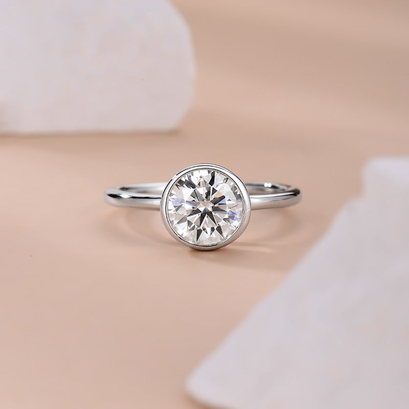 Classic Simple 2 Carat Round Bubble Ring 8mm Moissanite Minute Pen S925 Silver Plated 18k Gold Ring
