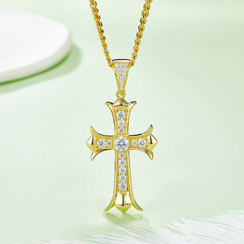 Oldschool retro street style cross silver plated 18k gold plated 5.0mm full moissanite necklace