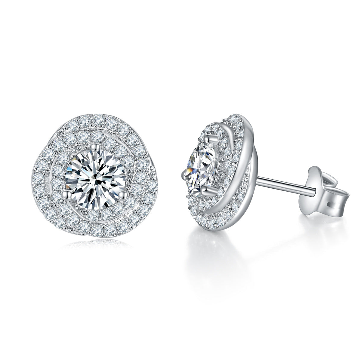 New Card's Same Round Bag Full Diamond Moissanite S925 Silver Plated 18k Gold Women's Stud Earrings