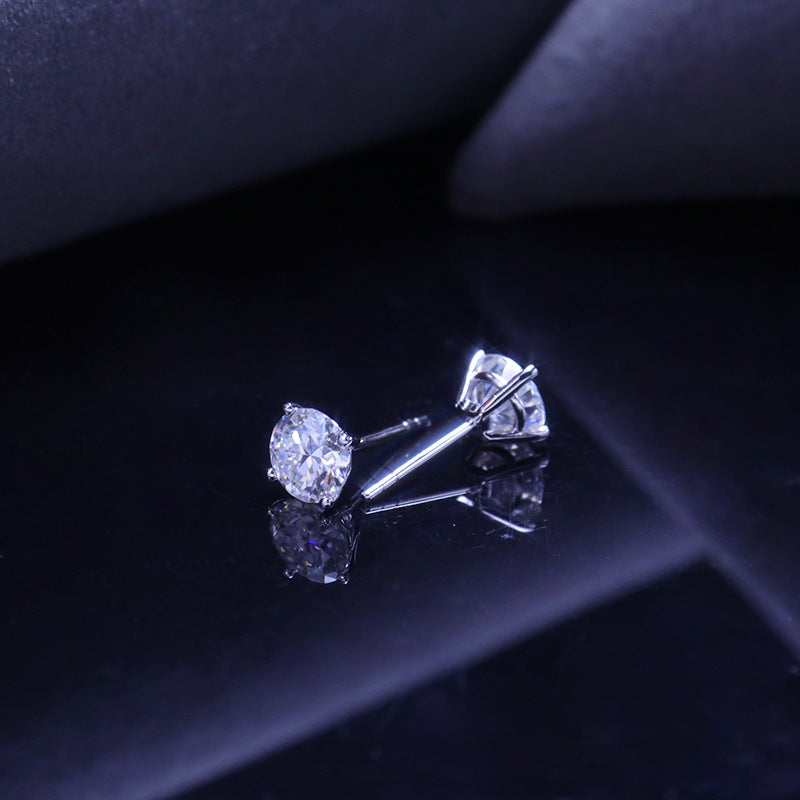 Simple metal sterling silver four-paw shape S925 moissanite earrings Internet celebrity cold wind stud earrings female
