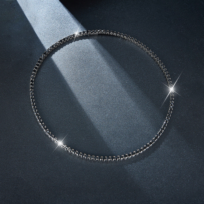 Hip Hop Style 6.5mm Tennis Chain 1 Carat Black Moissanite Silver Plated 18k White Gold Men's Necklace