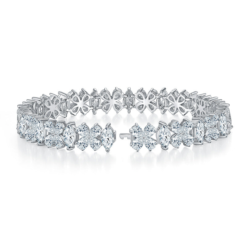 Marquise water drops flowers splendid dinner style bracelet silver set moissanite luxury bracelet