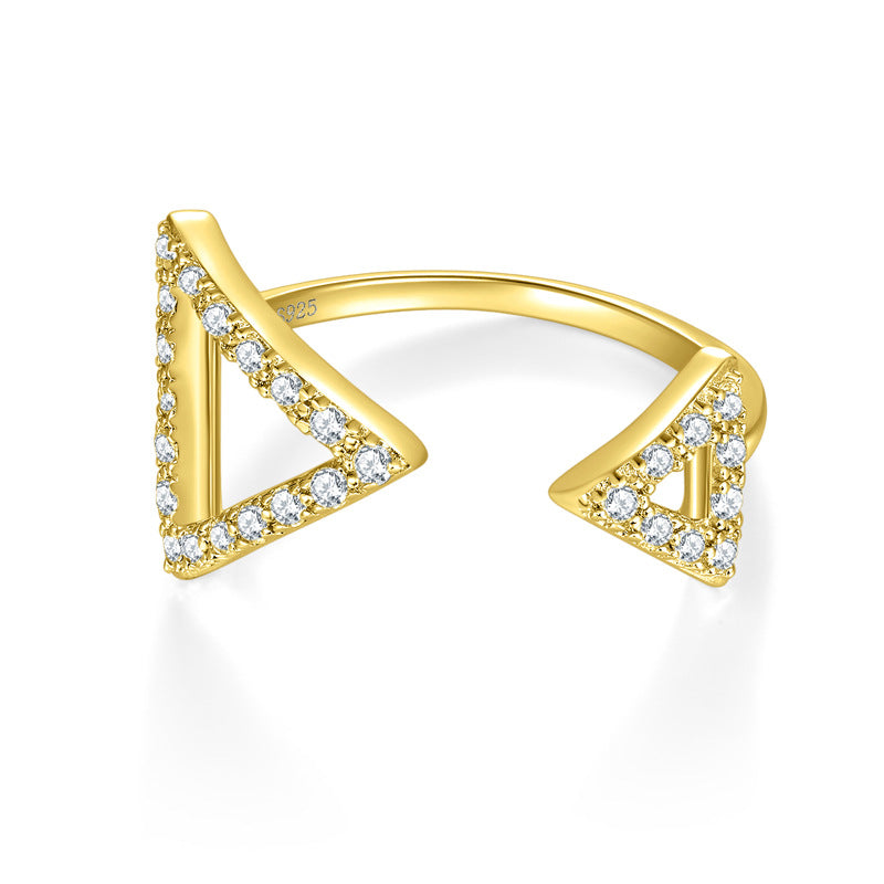 ins style triangle asymmetrical design full diamond D color moissanite row ring silver plated d women's open ring