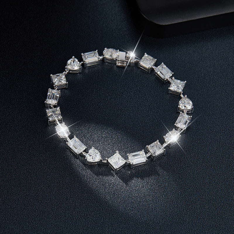 Irregular 1 carat special-shaped moissanite princess square heart emerald cut oval 925 silver bracelet