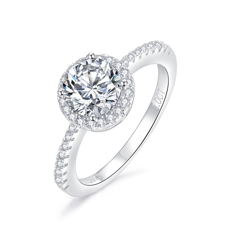 Princess round bag closed moissanite ring with S925 silver plated 18K gold