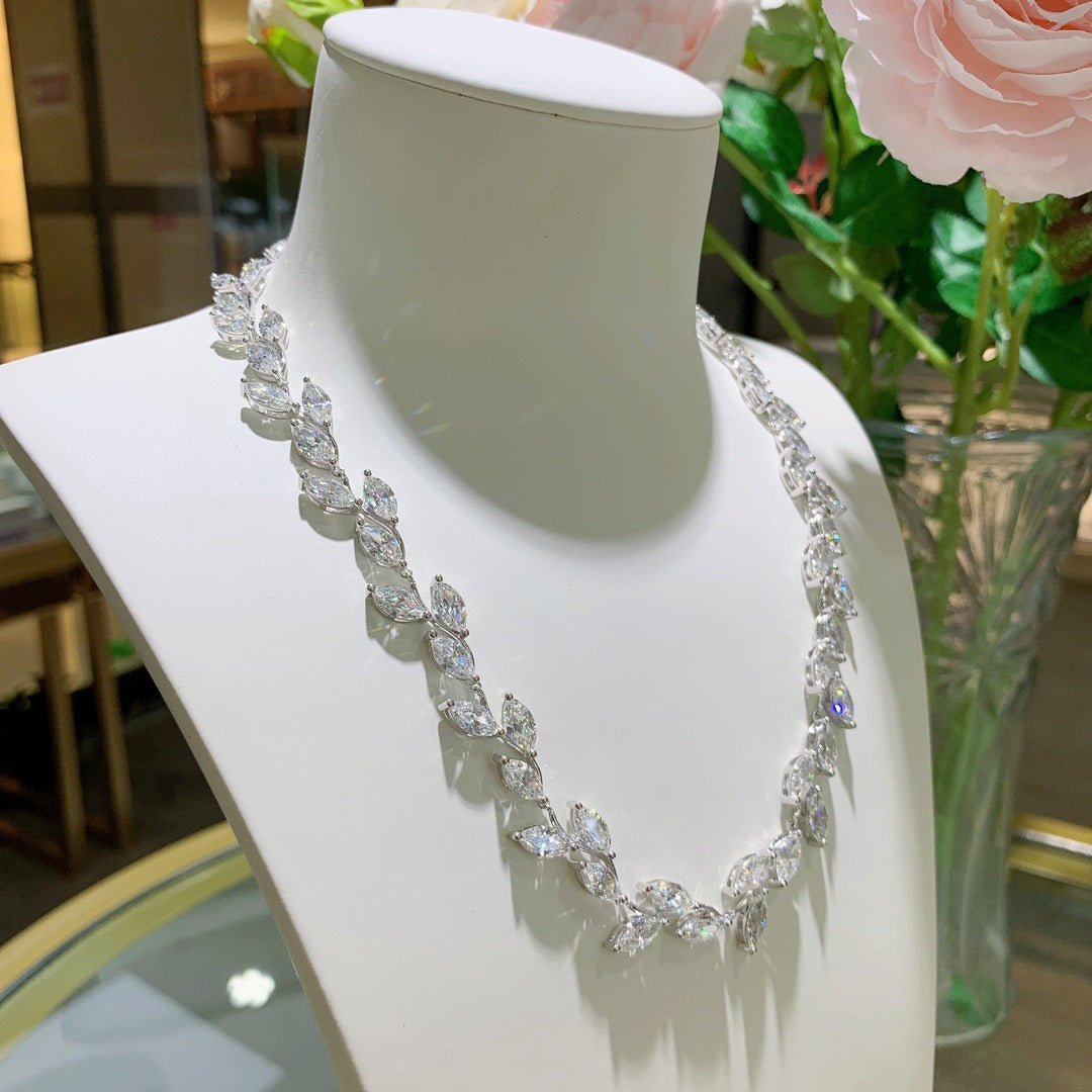 Dinner Annual Meeting Large Set Chain Marquise 4.5*9mm Moissanite Leaf Full Diamond Necklace Luxury Style