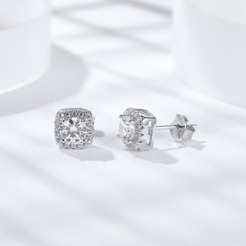 Moissanite Earrings S925 Silver Luxury Square Bag Moissanite Silver Stud Earrings Earrings Accessories