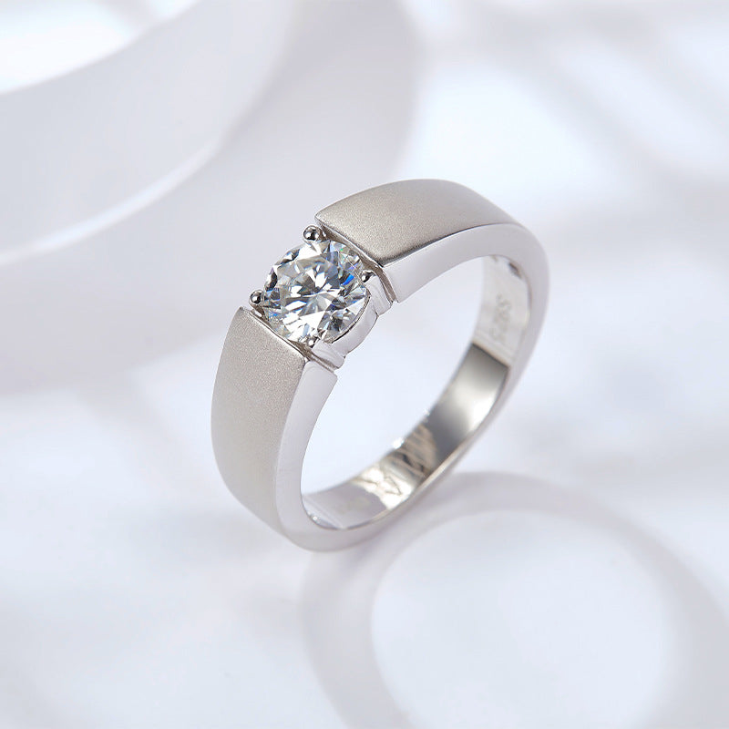 Moissanite Diamond Ring 1 Carat Silver Plated 18K White Gold Matte Men's Ring White Gold Wedding Ring Couple
