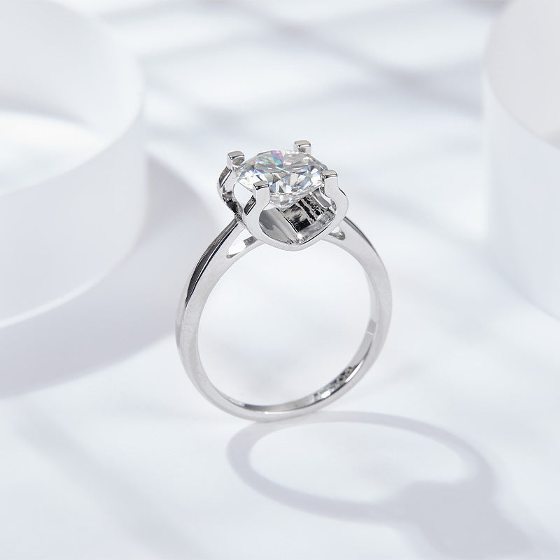 Classic bull head four claws moissanite ring S925 silver plated white gold wedding proposal couple ring one drop shipping